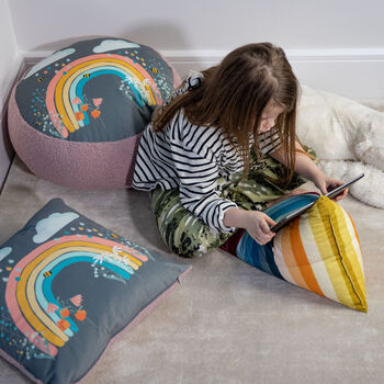 Super Soft Children's Kids Velvet Cushion Rainbow Grey, 2 of 6