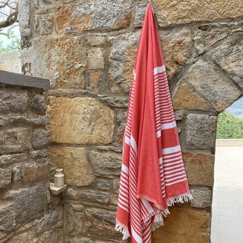Amalfi Striped Peshtemal Towel Vermilion, 6 of 11