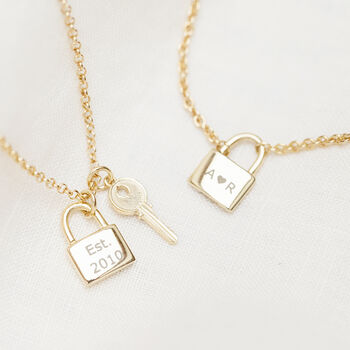 Personalised Love Locked Padlock And Key Necklace, 2 of 6
