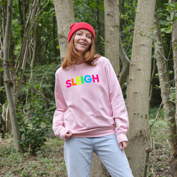 Neon Rainbow Sleigh Christmas Sweatshirt Jumper, 2 of 6