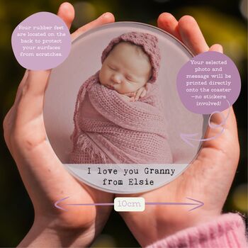 New Baby Photo And Message Personalsied Glass Coaster, 2 of 2