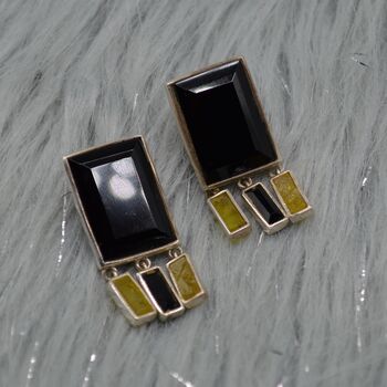 Black Onyx, Raw Sapphire Sterling Silver Earrings, 2 of 8