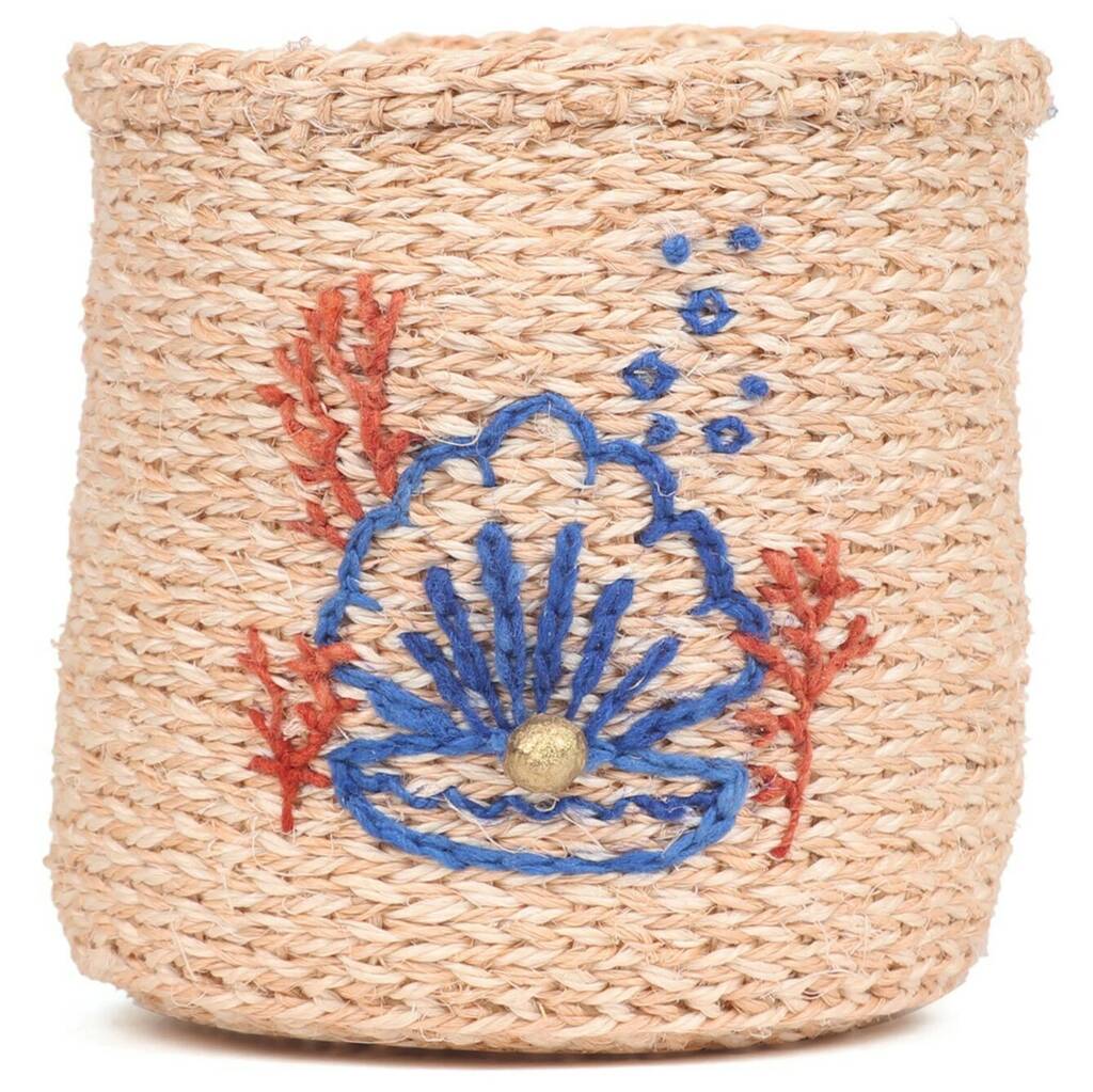 Seashell And Coral Embroidered Basket, 1 of 6
