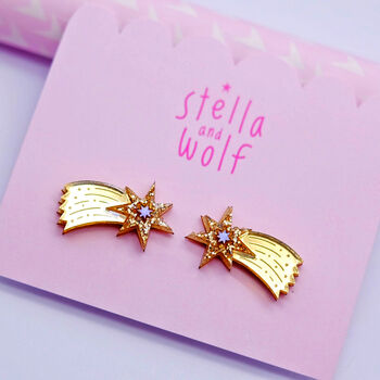 Gold Glitter Shooting Star Stud Earrings, 3 of 6