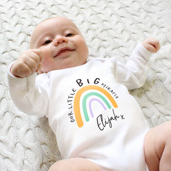 Our /My Little Miracle, Personalised Rainbow Baby Grow, 2 of 7