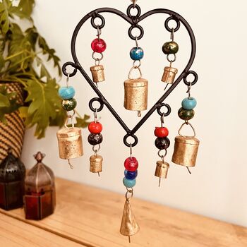 Handmade Recycled Metal Heart Wind Chime With Beads, 4 of 8