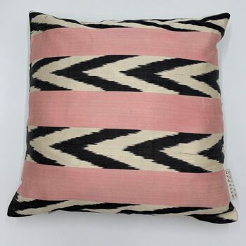 Square Ikat Silk Cushion Pink And Black Arrow, 8 of 8