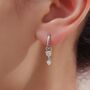 Double Cz Huggie Hoop Earrings In Sterling Silver, thumbnail 2 of 11