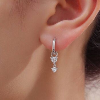 Double Cz Huggie Hoop Earrings In Sterling Silver, 2 of 11