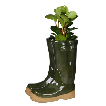 Personalised Large Forest Green Welly Boots Planter, 2 of 10