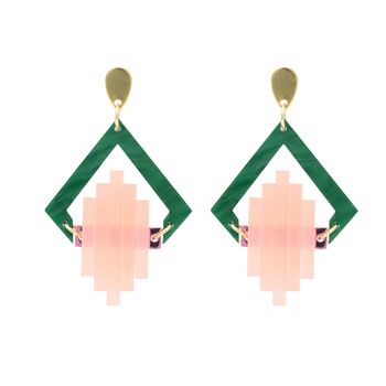 Green And Pink Art Deco Pop Earrings For Her, 3 of 4