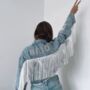 Cropped Denim Jacket With Tassels Blue, thumbnail 3 of 4