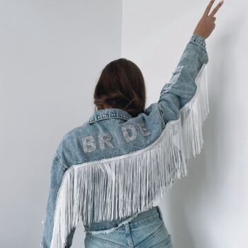 Cropped Denim Jacket With Tassels Blue, 3 of 4