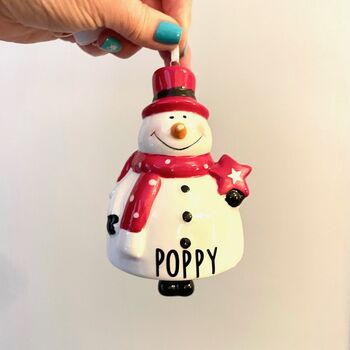 Personalised Ceramic Christmas Snowman Bell Decoration, 2 of 3