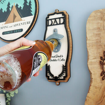 Wooden Wall Mounted Personalised Bottle Opener, 6 of 7