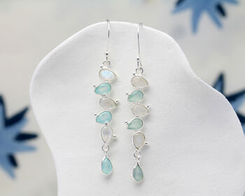 Rainbow Moonstone And Aqua Chalcedony Drop Earrings, 4 of 7