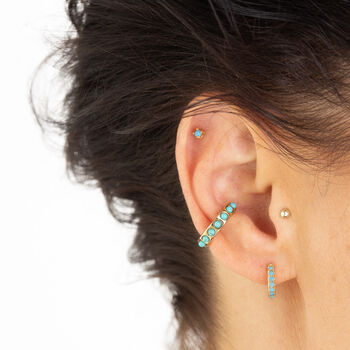 Turquoise Stone Huggie And Tiny Stud Set Of Earrings, 4 of 8