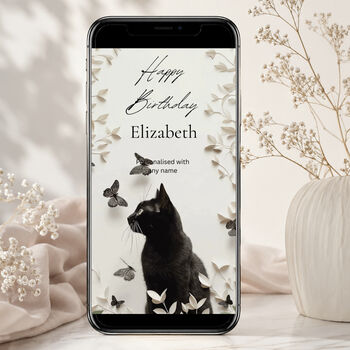 Personalised Animated Butterfly Cat Birthday E Card, 3 of 3
