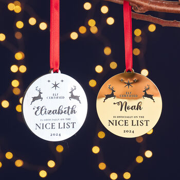 Personalised Nice List Christmas Medal Decoration, 2 of 2