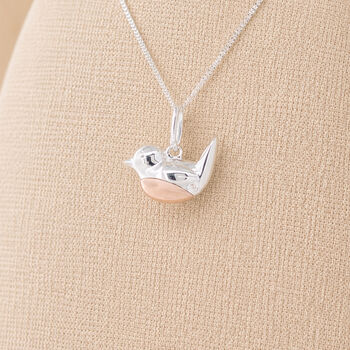 Personalised Sterling Silver And Rose Gold Robin Pendant Necklace, 5 of 9