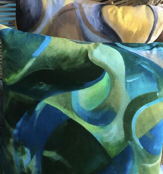 Layers, Velvet Printed Cushion, Turquoise + Green, 7 of 8