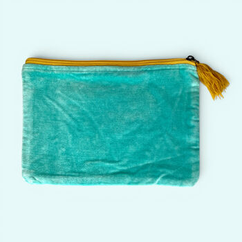 Embroidered Velvet Make Up Bag | Everyday Pouch | Daisy Floral In Turquoise, 2 of 4