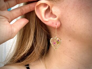 Pressed Flowers Heart Dangling Earrings Small Hand Made, 3 of 9