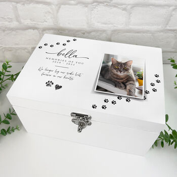 Personalised Paw Prints Pet Memorial White Wooden Photo Memory Box Three Sizes 22cm | 27cm | 30cm, 4 of 10