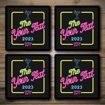 Personalised Bar Runner And Coasters Cocktail Neon, 3 of 8
