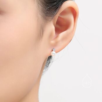 Genuine Pearl And Cz Stud Earrings In Sterling Silver, 3 of 12