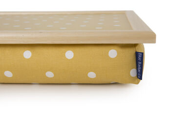Lap Tray Canary Yellow Spotty Fabric Wood Frame, 3 of 5