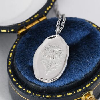 Chrysanthemum Flower Oval Necklace In Sterling Silver, 6 of 10