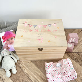 Personalised Pink Garland New Baby Keepsake Box, 3 of 7