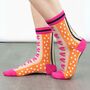 Sheer Pop Socks Ankle Highs Polka Dot Bows Pink Orange, thumbnail 2 of 3