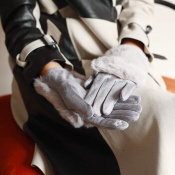 Faux Fur Cuff Suede Touch Screen Gloves, 9 of 11