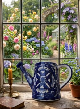 Bold Blue Pottery Ceramic Watering Can/Vase, 5 of 12