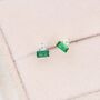 Emerald Green Baguette And Round Cz Stud Earrings, thumbnail 4 of 12