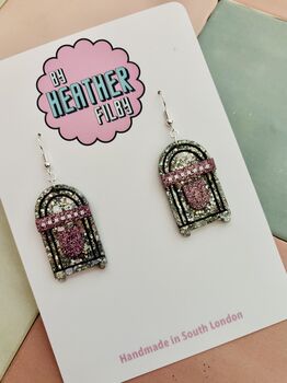Jukebox Glitter Resin Earrings / Gift For Music Lover / Retro Rockabilly Jewellery / Gift For Dancers And Music Lovers, 2 of 6
