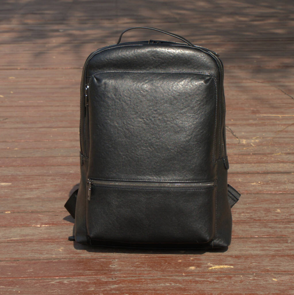 Minimalist Zip Open Black Leather Backpack By EAZO