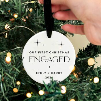 Personalised 'Our First Christmas Engaged' Ceramic Bauble, 4 of 10