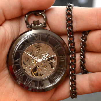 Black Open Face Personalised Pocket Watch, 3 of 4