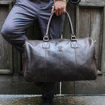 'Watkins' Men's Leather Travel Bag In Chestnut, 2 of 12