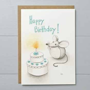 Happy Birthday Mouse With A Cake Greeting Card, 2 of 2