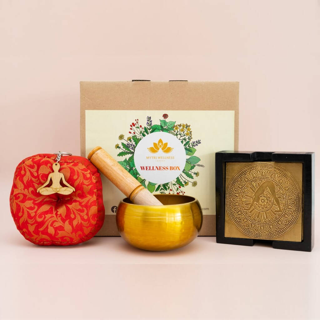Yoga Gift Set With Sound Bowl And Yoga Coasters