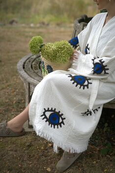 Long Organic Cotton Robe: White With Dark Blue And Black Eye, 6 of 8