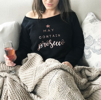 'May Contain Prosecco' Ladies Rose Gold Jumper, 2 of 5