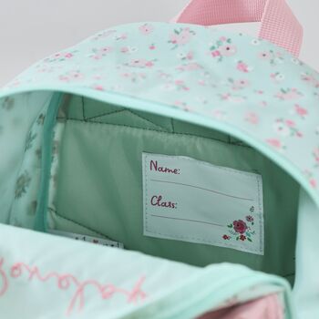 Personalised Sage Ditsy Floral Compartment Backpack, 5 of 8