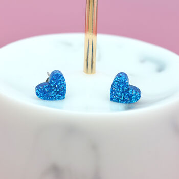 Mini Laser Cut Glitter Love Heart Earrings Studs, 3 of 12