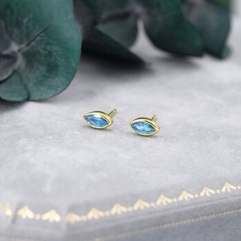 Marquise Aquamarine Blue Cz Stud Earrings, 8 of 12