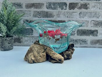 Handcrafted Teak Root And Molten Glass Bowl Wooden Flower, 8 of 10